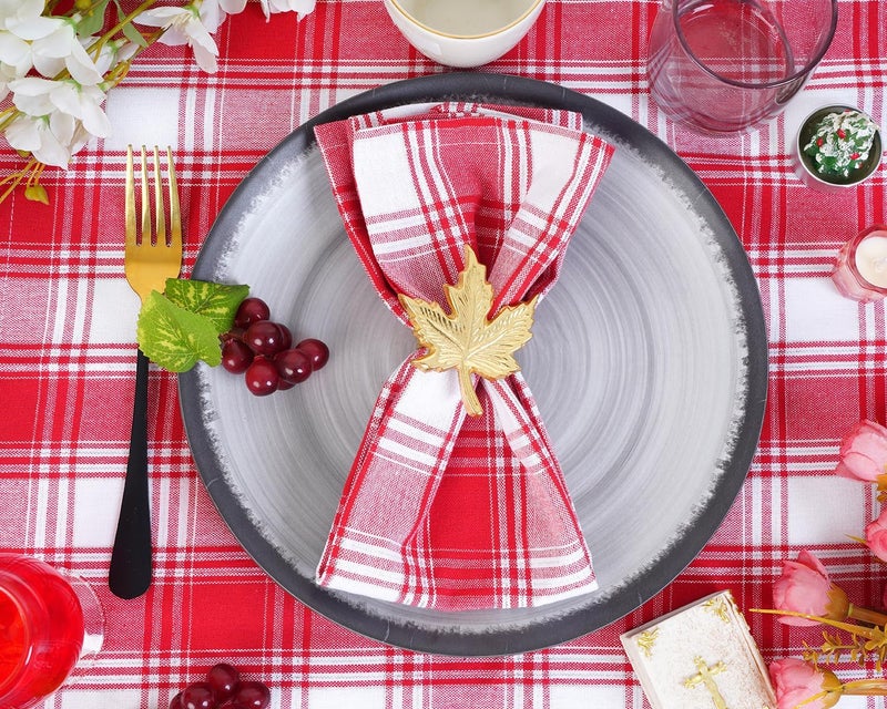 Blue Needles Gingham Buffalo Plaid Cloth Napkins 100% Cotton Set of 12 Dinner Table Napkins 18x18 inch Soft, Reusable, Washable Perfect for Valentine's Day Parties & Everyday Use - Silver Red & White - Image 2